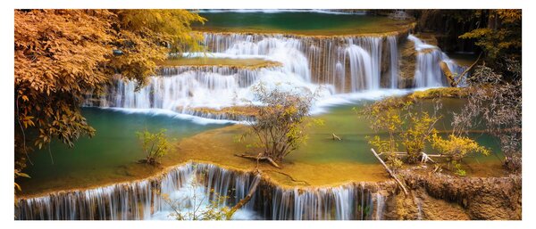 Obraz - Vodopády Huay Mae Khamin, Thajsko (120x50 cm)
