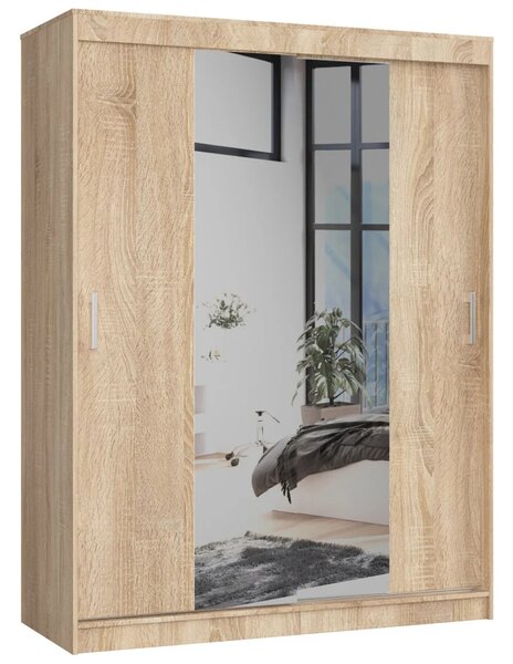 Priestranná šatníková skriňa 150 cm VALESTRA so zrkadlami - dub sonoma