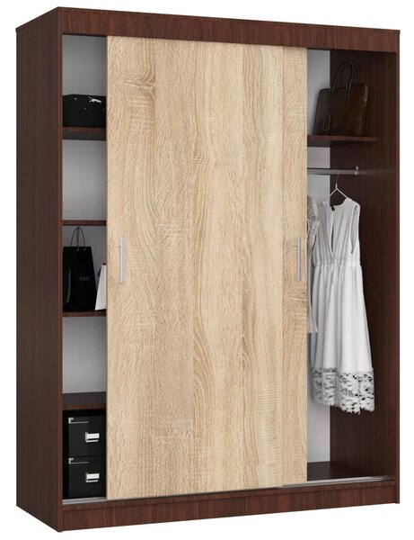 Priestranná šatníková skriňa 150 cm VALESTRA - wenge / dub sonoma