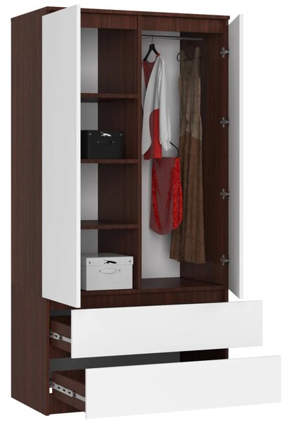 Šatníková skriňa so šuplíkmi 90 cm LOTA - wenge / biela