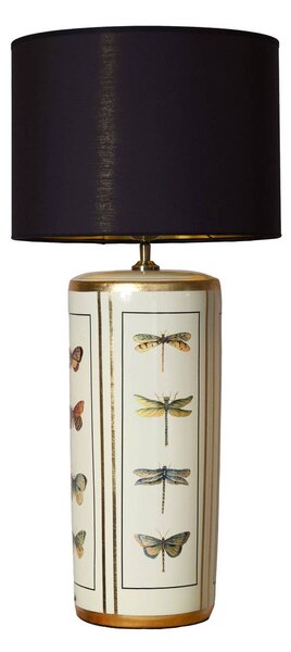 PR Home Stolová lampa Lucca, čierna, výška 67 cm, ľanové textílie, keramika, Čierna, Obývacia izba / jedáleň, Textil / látka / hodváb, Vintage, Stojacie svietidlo