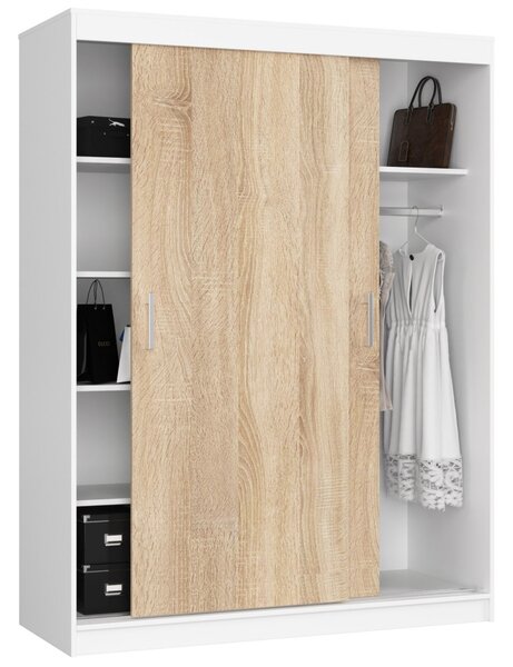 Priestranná šatníková skriňa 150 cm VALESTRA - biela / dub sonoma