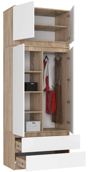 Šatníková skriňa s nástavcom 90 cm LOTA - dub sonoma / biela