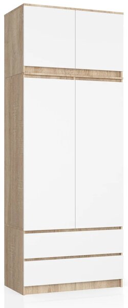 Šatníková skriňa s nástavcom 90 cm LOTA - dub sonoma / biela