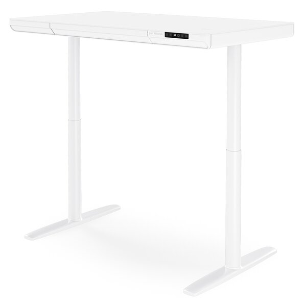 Elektrický písací stôl sit-stand so zásuvkou a bezdrôtovou nabíjačkou Qi biely, 1200 mm: ELLIS