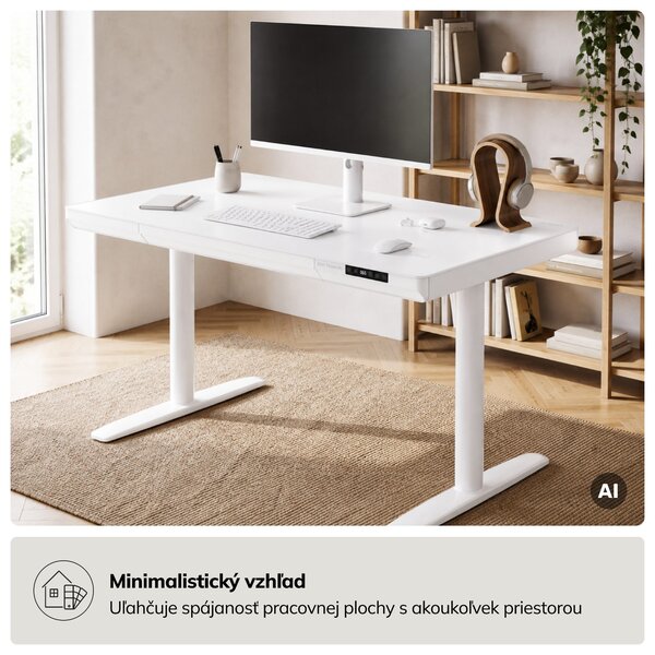 Elektrický písací stôl sit-stand so zásuvkou a bezdrôtovou nabíjačkou Qi biely, 1200 mm: ELLIS