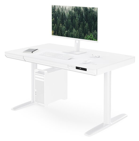 Elektrický písací stôl sit-stand so zásuvkou a bezdrôtovou nabíjačkou Qi biely, 1200 mm: ELLIS
