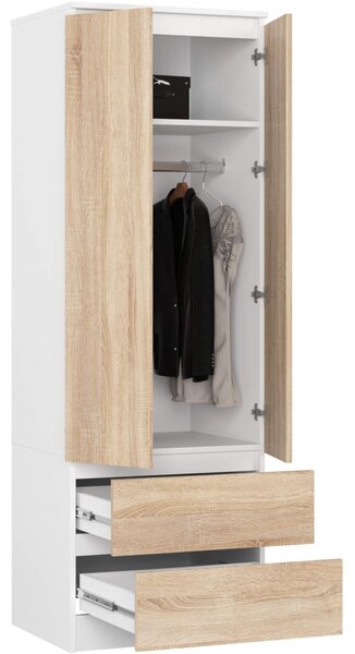Šatníková skriňa so šuplíkmi 60 cm WREN - biela / dub sonoma
