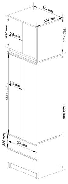 Šatníková skriňa s nástavcom 60 cm WREN - biela / dub sonoma