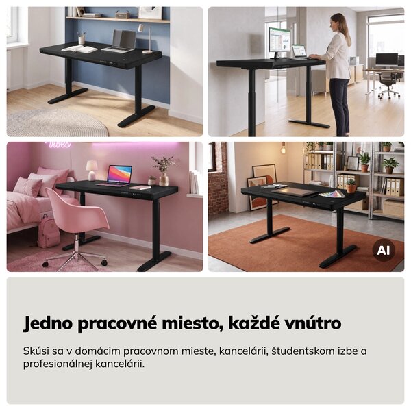 Elektrický písací stôl sit-stand so zásuvkou a bezdrôtovou nabíjačkou Qi čierny, 1200 mm: ELLIS