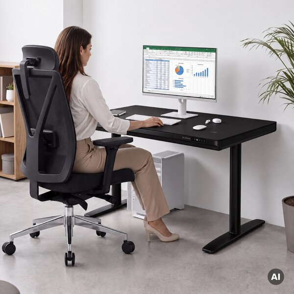 Elektrický písací stôl sit-stand so zásuvkou a bezdrôtovou nabíjačkou Qi čierny, 1200 mm: ELLIS