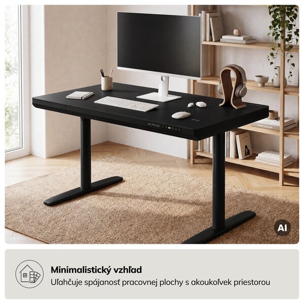 Elektrický písací stôl sit-stand so zásuvkou a bezdrôtovou nabíjačkou Qi čierny, 1200 mm: ELLIS