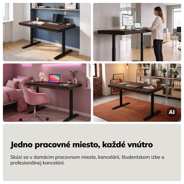 Elektrický písací stôl sit-stand so zásuvkou a bezdrôtovou nabíjačkou Qi čierny/orech, 1200 mm: ELLIS