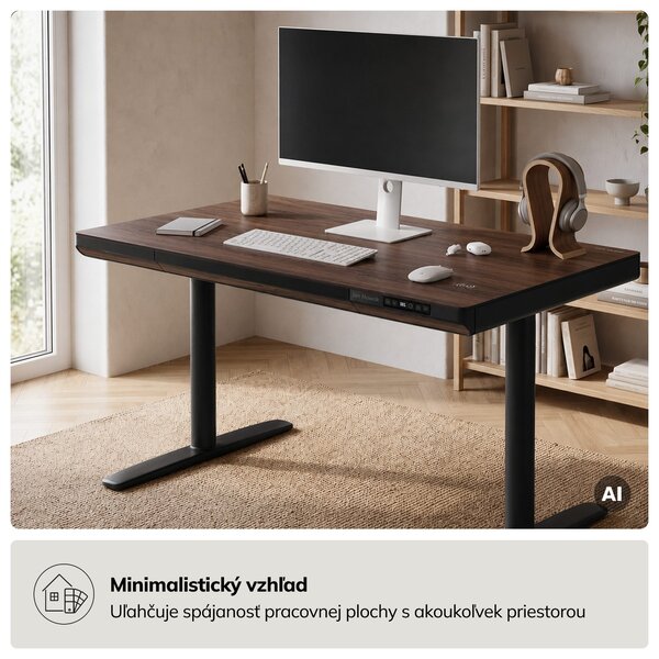 Elektrický písací stôl sit-stand so zásuvkou a bezdrôtovou nabíjačkou Qi čierny/orech, 1200 mm: ELLIS