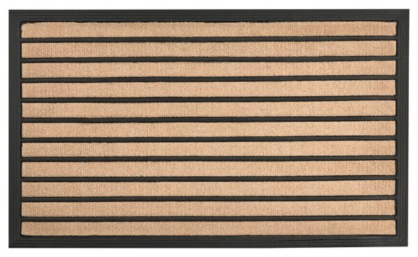 Rohožka prírodná a čierna polyester guma 45 x 75 cm PVC povlak pruhovaná protišmyková rohož do interiéru moderná