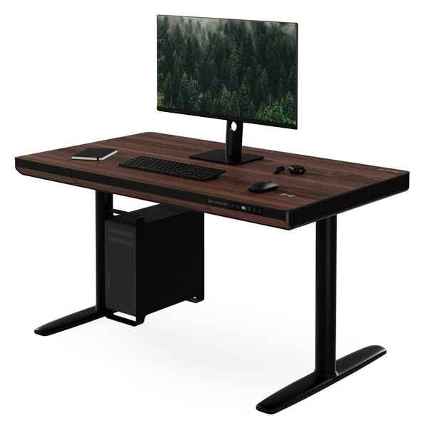 Elektrický písací stôl sit-stand so zásuvkou a bezdrôtovou nabíjačkou Qi čierny/orech, 1200 mm: ELLIS