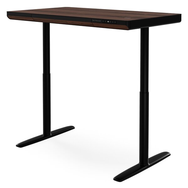 Elektrický písací stôl sit-stand so zásuvkou a bezdrôtovou nabíjačkou Qi čierny/orech, 1200 mm: ELLIS