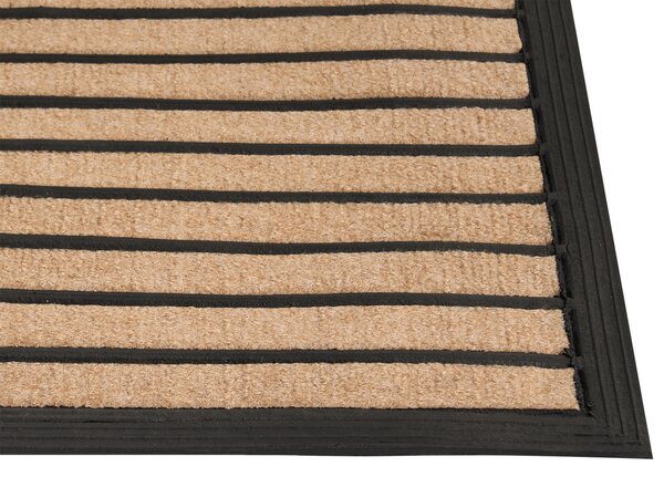Rohožka prírodná a čierna polyester guma 45 x 75 cm PVC povlak pruhovaná protišmyková rohož do interiéru moderná