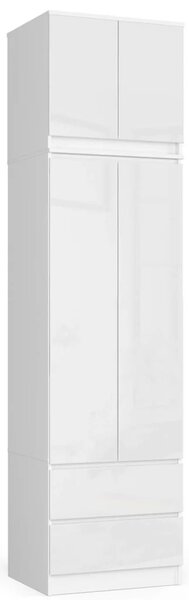Šatníková skriňa s nástavcom 60 cm WREN - biela / biela lesklá