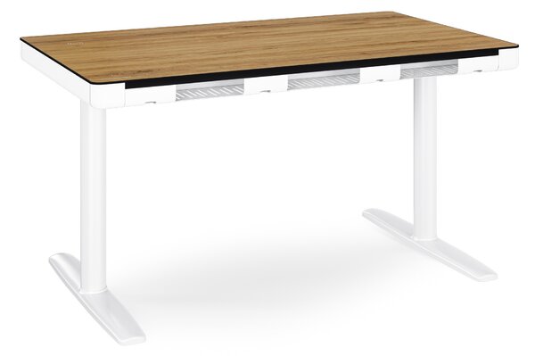 Elektrický písací stôl sit-stand so zásuvkou a bezdrôtovou nabíjačkou Qi biely/zlatý dub, 1200 mm: ELLIS