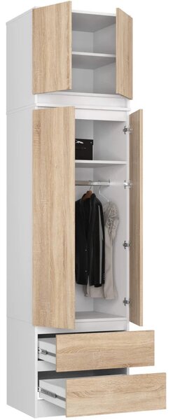 Šatníková skriňa s nástavcom 60 cm WREN - biela / dub sonoma