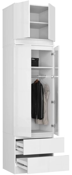Šatníková skriňa s nástavcom 60 cm WREN - biela / biela lesklá