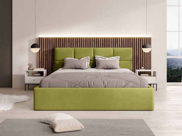 Čalúnená manželská posteľ s úložným priestorom Rinimi Slim 140x200 - olivová