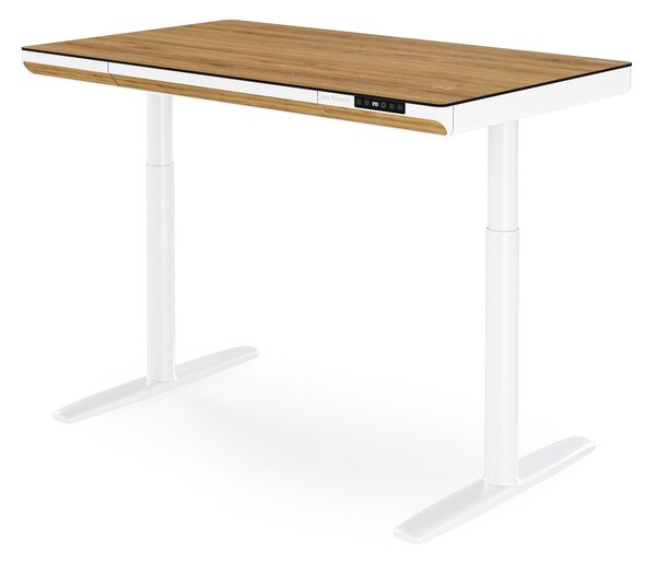Elektrický písací stôl sit-stand so zásuvkou a bezdrôtovou nabíjačkou Qi biely/zlatý dub, 1200 mm: ELLIS
