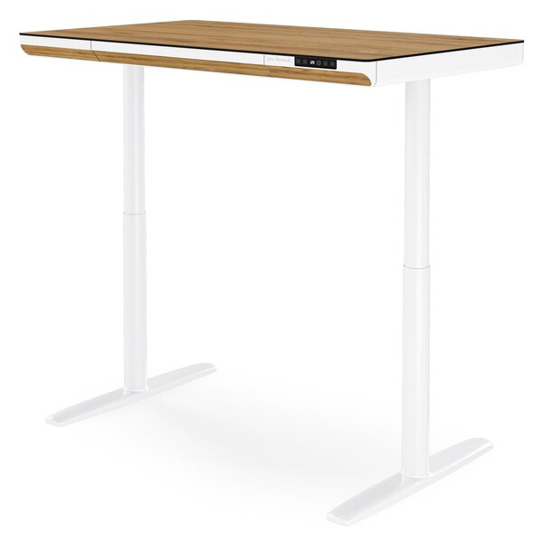Elektrický písací stôl sit-stand so zásuvkou a bezdrôtovou nabíjačkou Qi biely/zlatý dub, 1200 mm: ELLIS