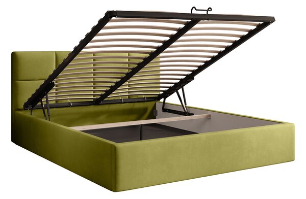 Čalúnená manželská posteľ s úložným priestorom Rinimi Slim 140x200 - olivová