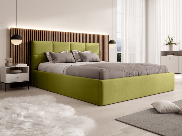 Čalúnená manželská posteľ s úložným priestorom Rinimi Slim 140x200 - olivová