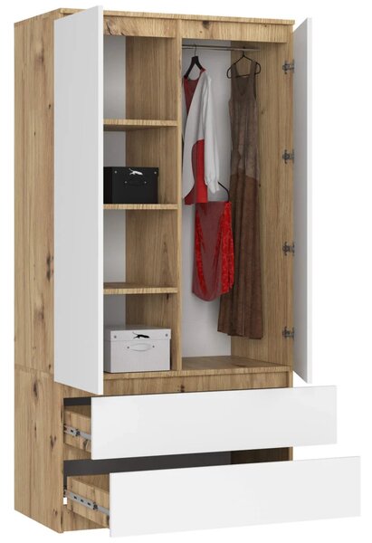 Šatníková skriňa so šuplíkmi 90 cm LOTA - dub artisan / biela