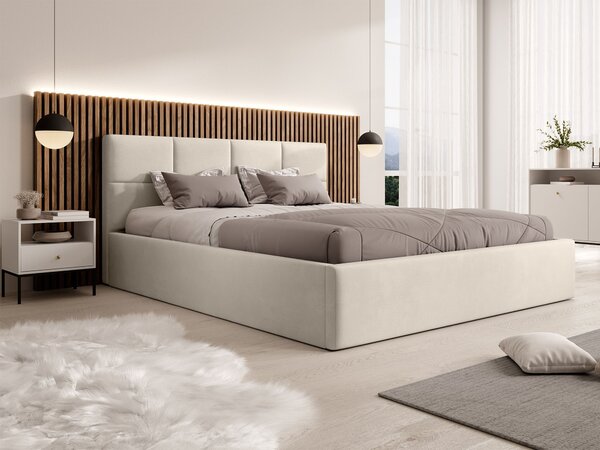 Čalúnená manželská posteľ s úložným priestorom Rinimi Slim 160x200 - studená béžová