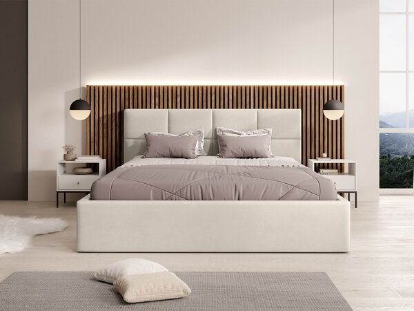 Čalúnená manželská posteľ s úložným priestorom Rinimi Slim 160x200 - studená béžová