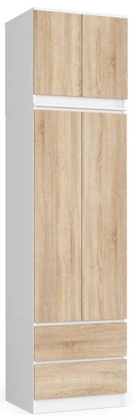 Šatníková skriňa s nástavcom 60 cm WREN - biela / dub sonoma