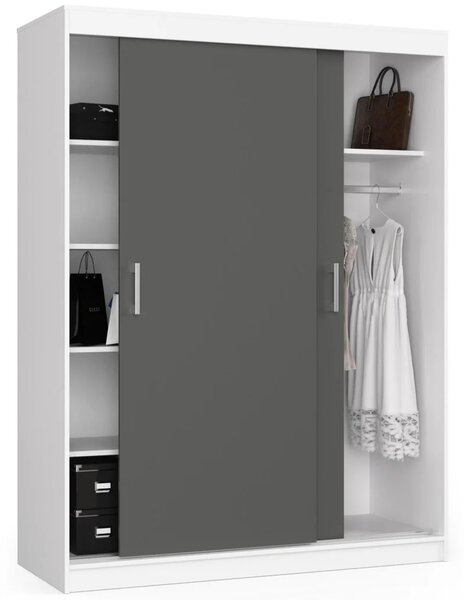 Priestranná šatníková skriňa 150 cm VALESTRA - biela / tmavo šedá