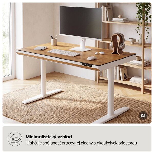 Elektrický písací stôl sit-stand so zásuvkou a bezdrôtovou nabíjačkou Qi biely/zlatý dub, 1200 mm: ELLIS