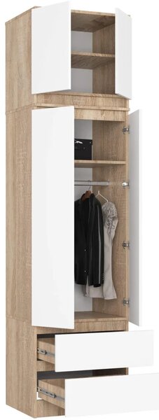 Šatníková skriňa s nástavcom 60 cm WREN - dub sonoma / biela