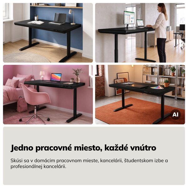 Elektrický písací stôl sit-stand so zásuvkou a bezdrôtovou nabíjačkou Qi čierny, 1400 mm: ELLIS