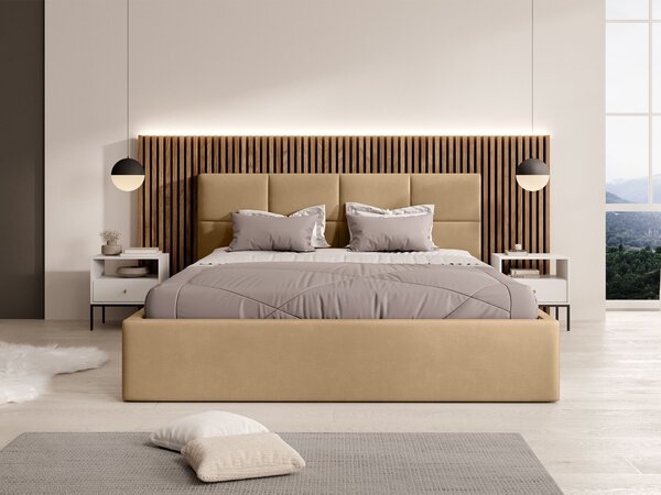 Čalúnená manželská posteľ s úložným priestorom Rinimi Slim 140x200 - hnedá