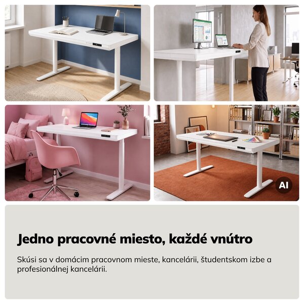 Elektrický písací stôl sit-stand so zásuvkou a bezdrôtovou nabíjačkou Qi biely, 1400 mm: ELLIS