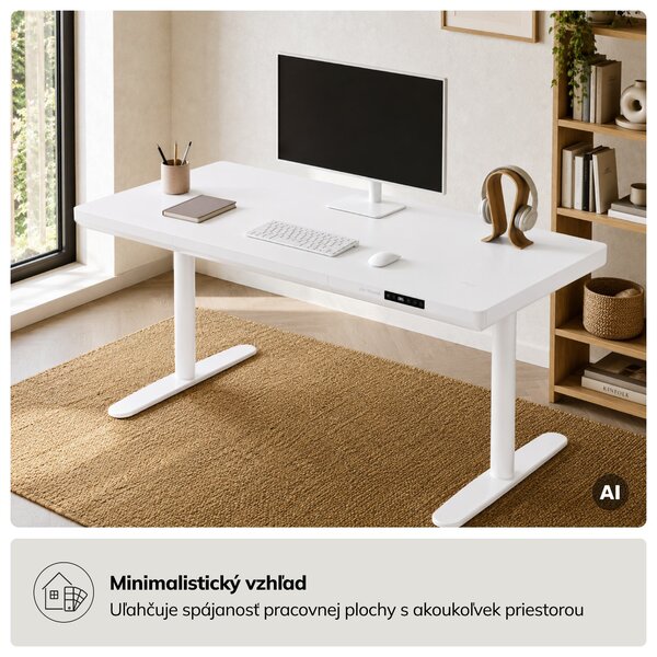 Elektrický písací stôl sit-stand so zásuvkou a bezdrôtovou nabíjačkou Qi biely, 1400 mm: ELLIS