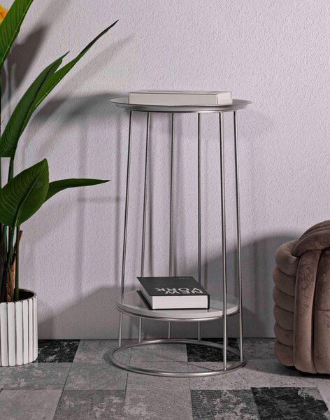KONFERENČNÝ STOLÍK, strieborná, kov, kameň, 40/76/40 cm - Stolíky do obývačky, Online Only