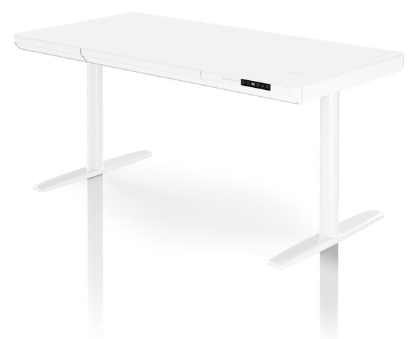 Elektrický písací stôl sit-stand so zásuvkou a bezdrôtovou nabíjačkou Qi biely, 1400 mm: ELLIS