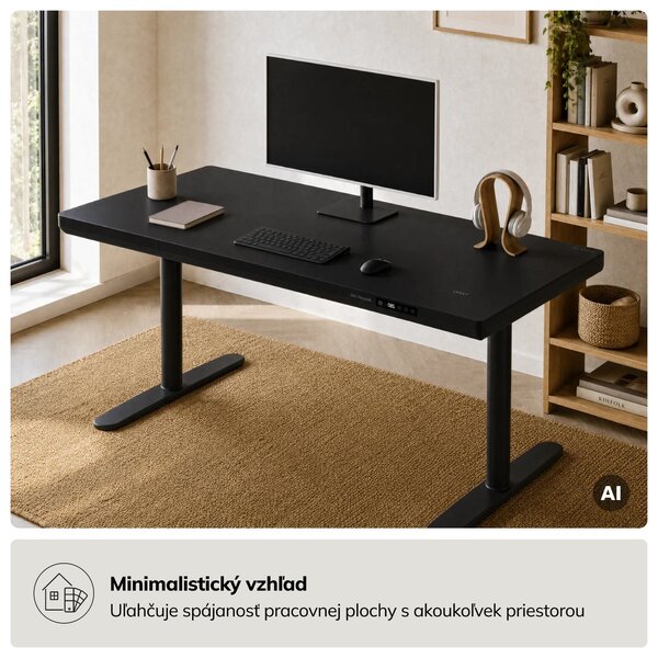 Elektrický písací stôl sit-stand so zásuvkou a bezdrôtovou nabíjačkou Qi čierny, 1400 mm: ELLIS