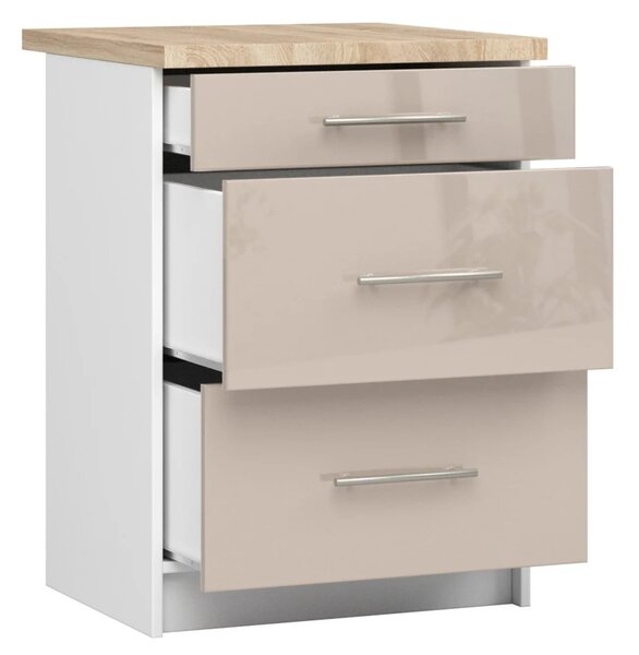 Kuchynská skrinka so šuplíkmi 60 cm VERMINA - biela / cappuccino lesklá