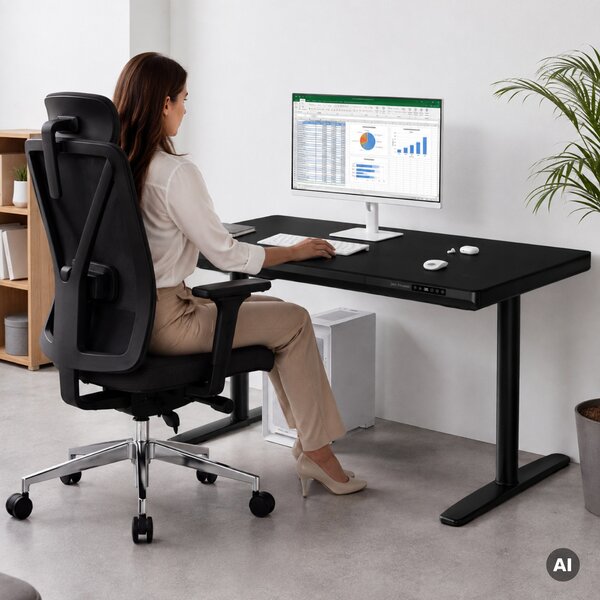 Elektrický písací stôl sit-stand so zásuvkou a bezdrôtovou nabíjačkou Qi čierny, 1400 mm: ELLIS