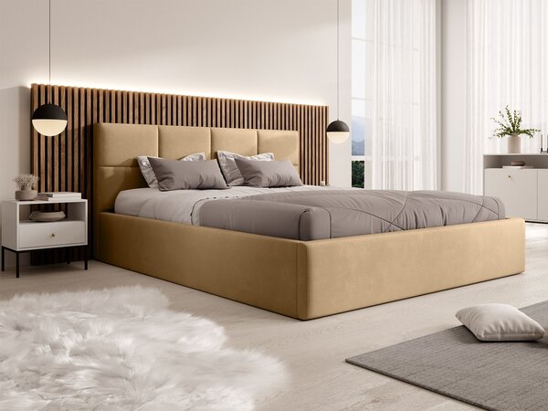 Čalúnená manželská posteľ s úložným priestorom Rinimi Slim 140x200 - hnedá