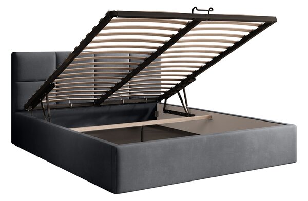 Čalúnená manželská posteľ s úložným priestorom Rinimi Slim 140x200 - tmavosivá