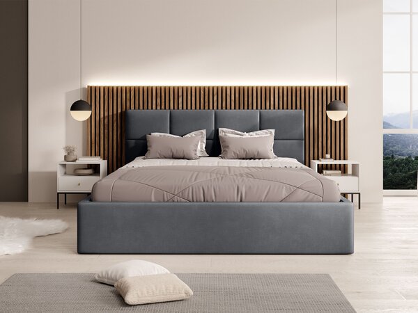 Čalúnená manželská posteľ s úložným priestorom Rinimi Slim 140x200 - tmavosivá